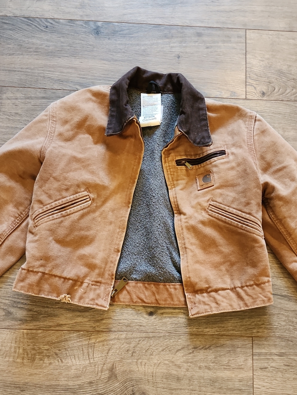 Carhartt YYJ97 Tan Brown Work Jacket Zip Sherpa Lining Detroit Fleece USA Made